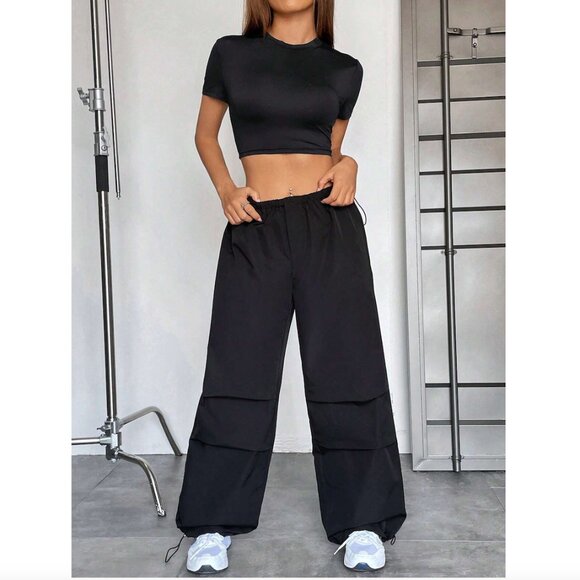 Solid Crop Tee & Drawstring Hem Pants XS - Picture 1 of 2